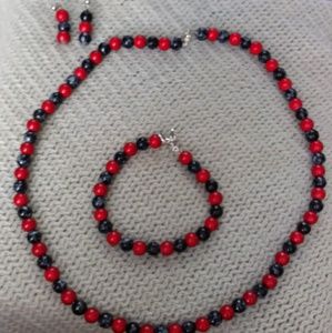 Red&Black necklace, bracelet, and earring set